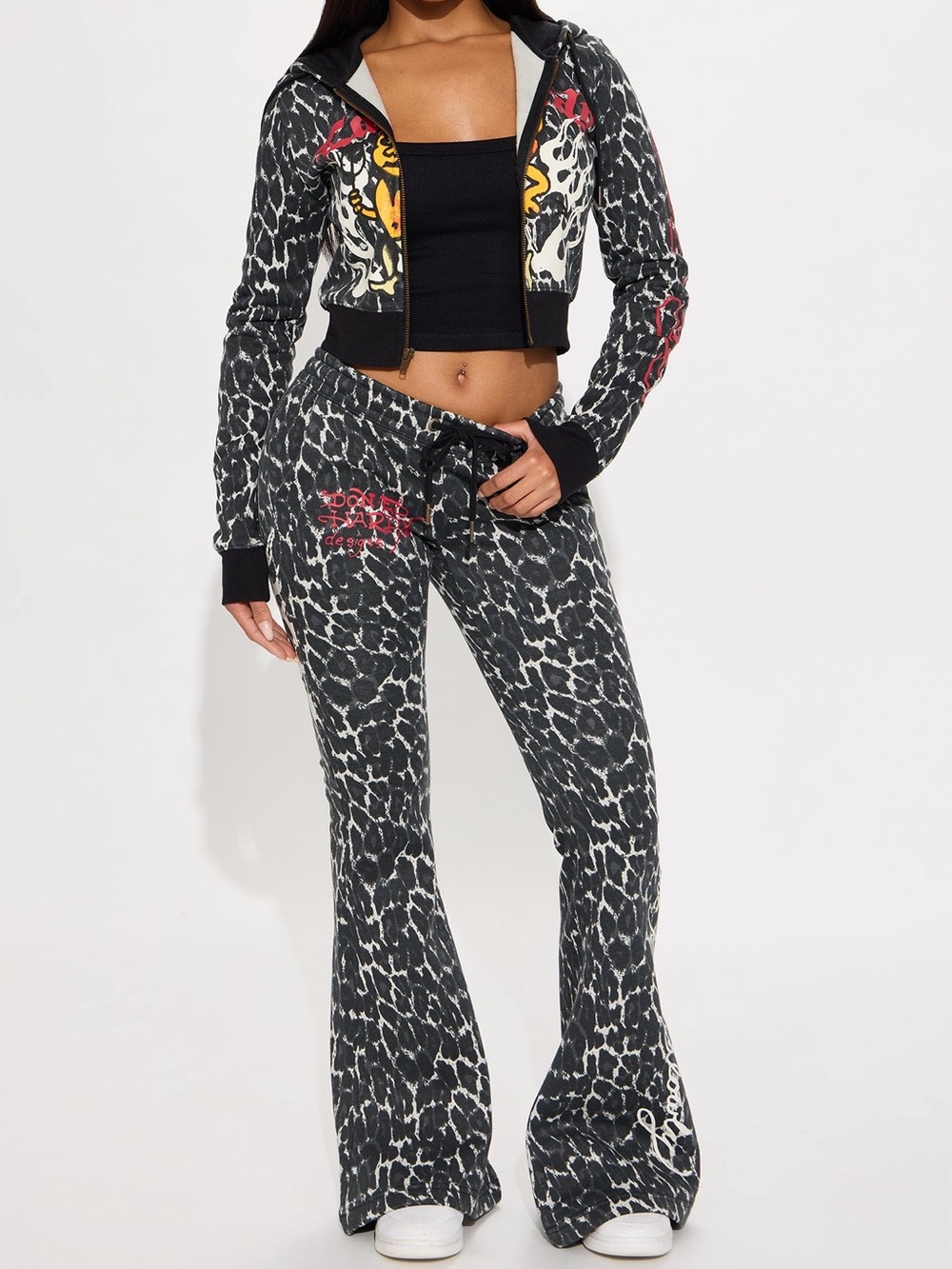 Ed Hardy Baby Devil Black Leopard Tracksuit Set Size S Y2K